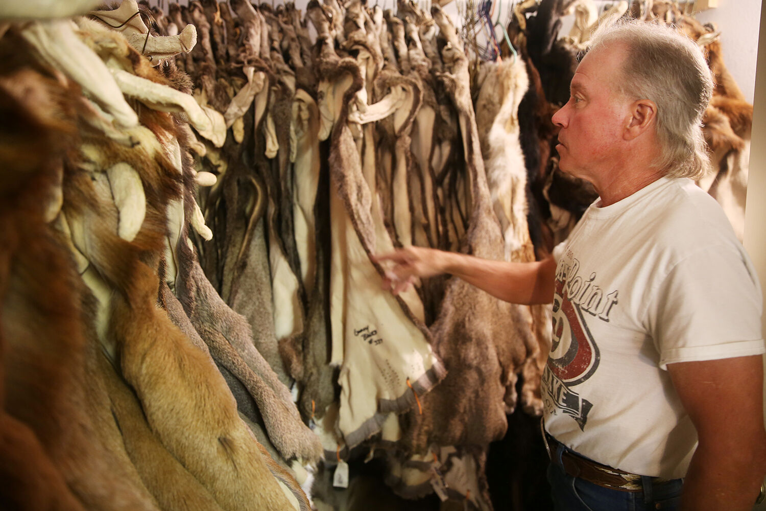 Tim’s closet is stuffed full of the customer hides